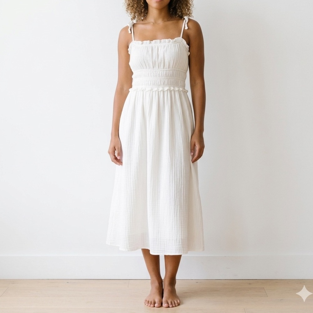 vestique Cream Smocked Strap Sundress